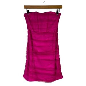 NWT Thirty Thirty Strapless Ruched Mesh Mini Dress Womens S Pink Y2K Party